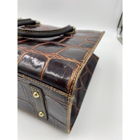 Dooney & Bourke Janine Crocodile Embossed Leather Satchel Handbag Purse Brown - Picture 14 of 16